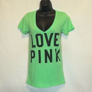 H-60 Pink by‎ Victoria’s Secret Green & Black Short Sleeve Tee Shirt Size XS